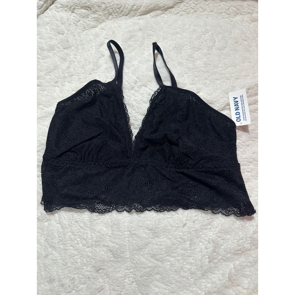 Old Navy Womens Black Floral Lace Bralette V-Neck Adjustable Straps Size M NWT